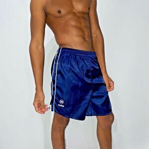 Xara 90s Rare Vintage Nylon Glanz Soccer Shorts Navy Blue Silky Medium